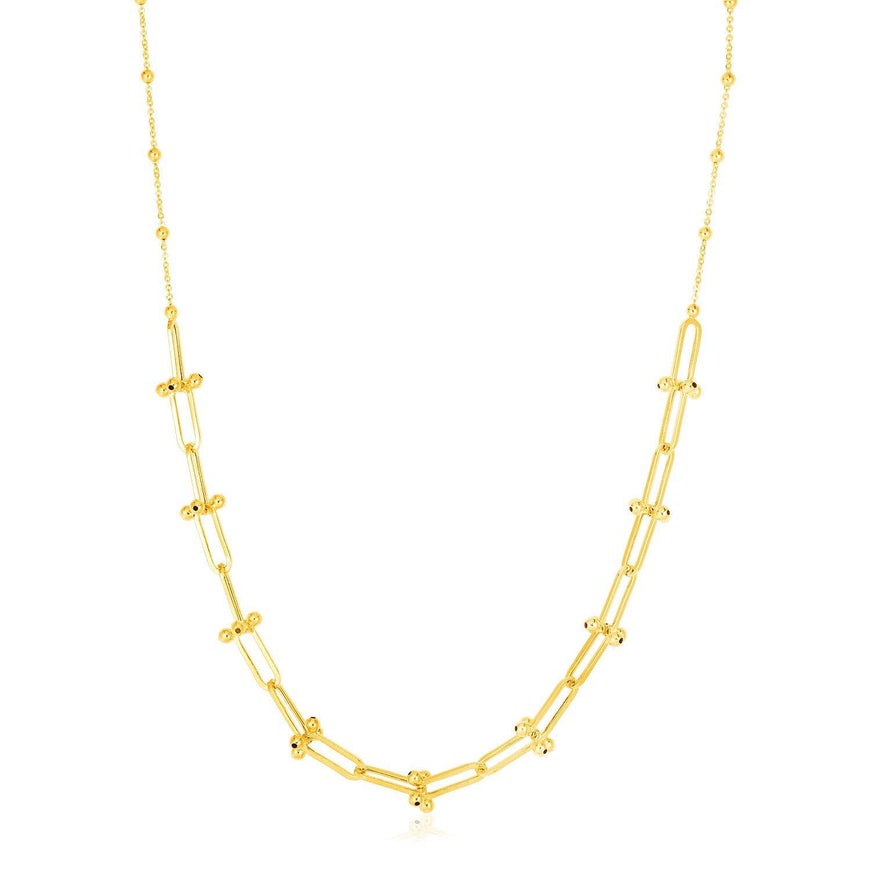 14k Yellow Gold Beaded U Link Chain Necklace - Ellie Belle