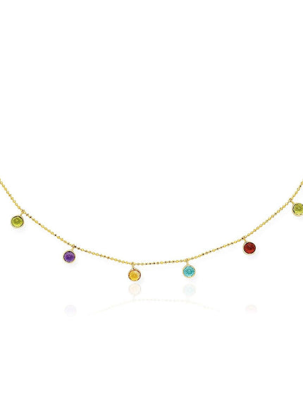 14k Yellow Gold Cable Chain Necklace with Round Multi-Tone Charms - Ellie Belle