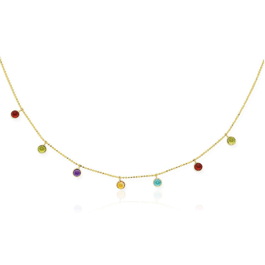 14k Yellow Gold Cable Chain Necklace with Round Multi-Tone Charms - Ellie Belle