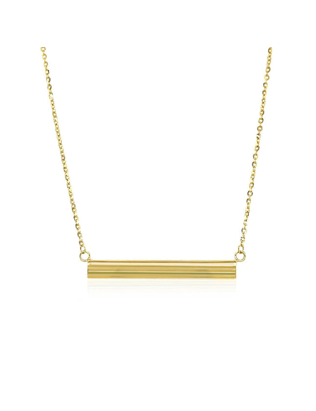 14k Yellow Gold Chain Necklace with a Shiny Flat Bar - Ellie Belle