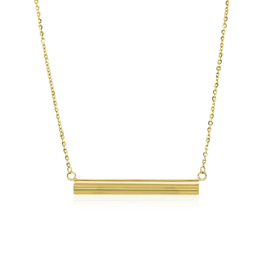 14k Yellow Gold Chain Necklace with a Shiny Flat Bar - Ellie Belle