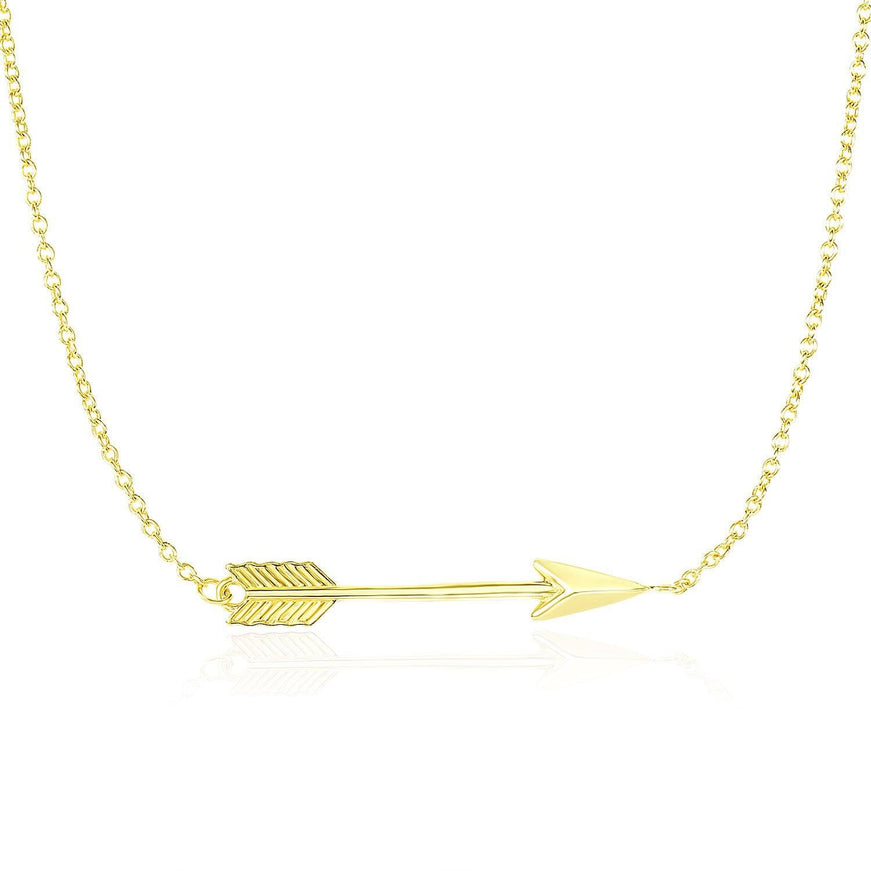 14k Yellow Gold Chain Necklace with Horizontal Arrow Pendant - Ellie Belle