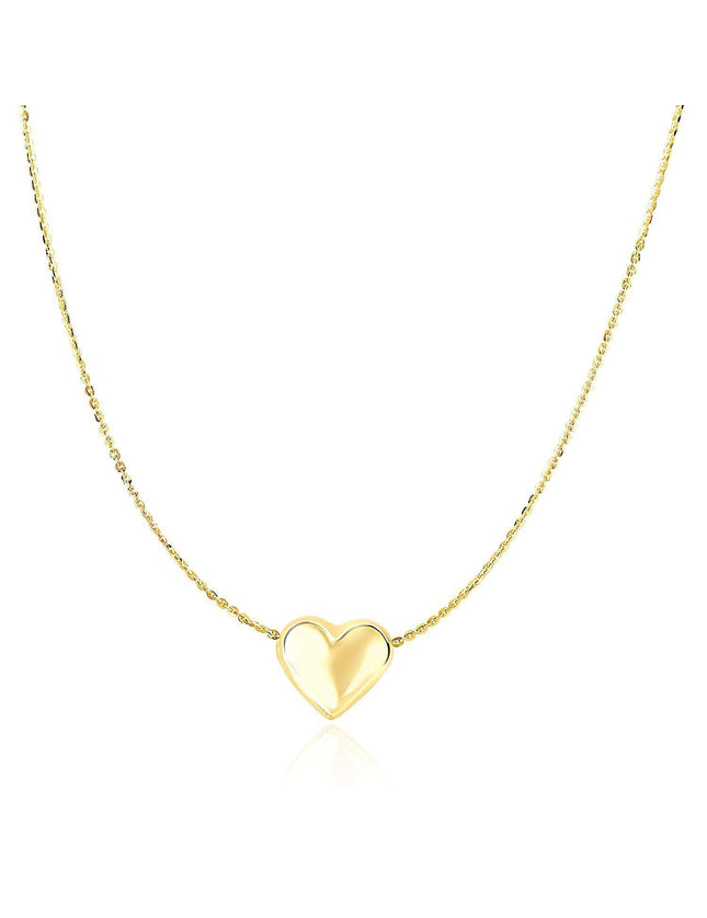 14k Yellow Gold Chain Necklace with Sliding Puffed Heart Charm - Ellie Belle