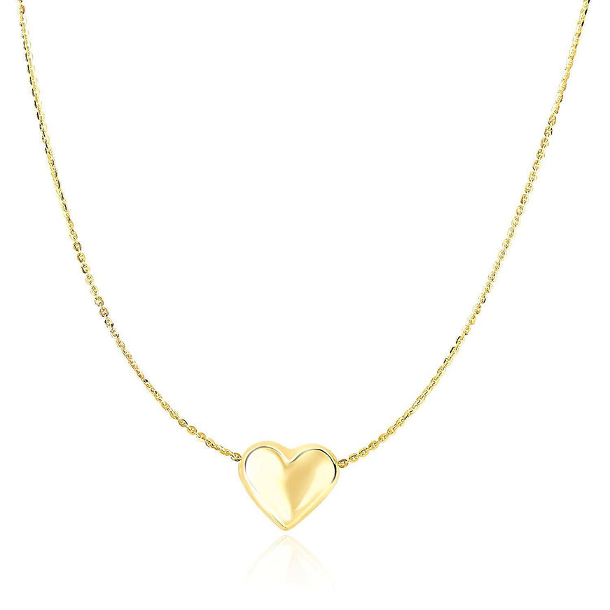 14k Yellow Gold Chain Necklace with Sliding Puffed Heart Charm - Ellie Belle