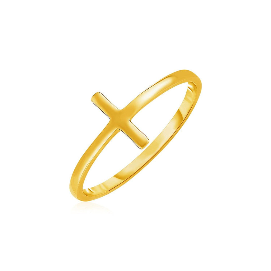 14k Yellow Gold Cross Motif Ring - Ellie Belle