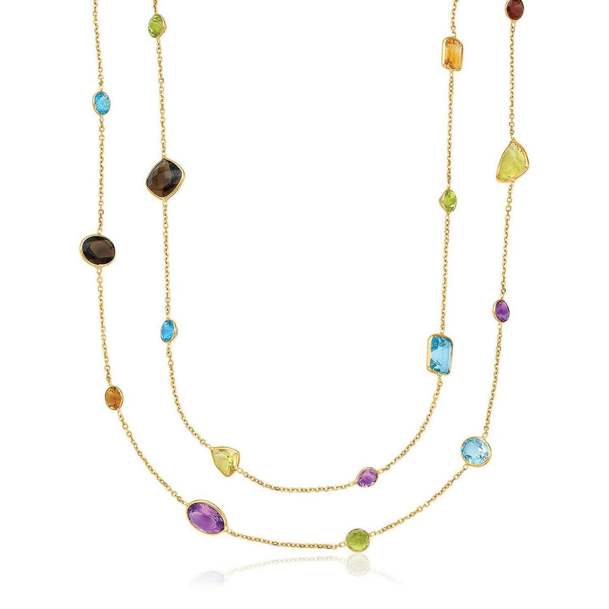 14k Yellow Gold Double Layer Multi Gem Necklace - Ellie Belle