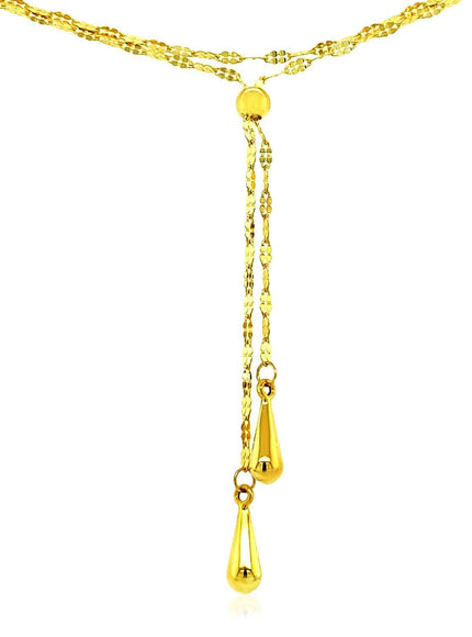 14k Yellow Gold Double Strand Chain with Puffed Heart Lariat Necklace - Ellie Belle