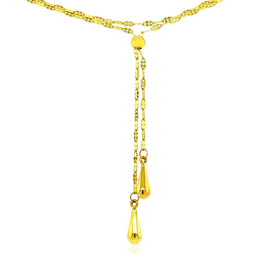 14k Yellow Gold Double Strand Chain with Puffed Heart Lariat Necklace - Ellie Belle