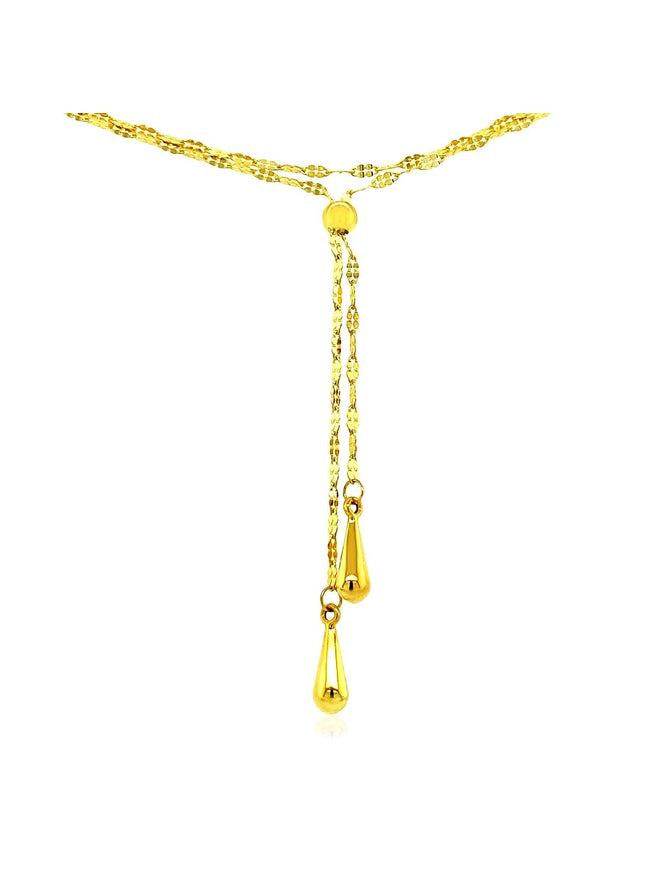 14k Yellow Gold Double Strand Chain with Puffed Heart Lariat Necklace - Ellie Belle