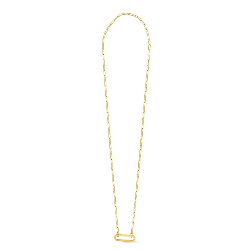 14k Yellow Gold Elongated Link Paperclip Necklace - Ellie Belle