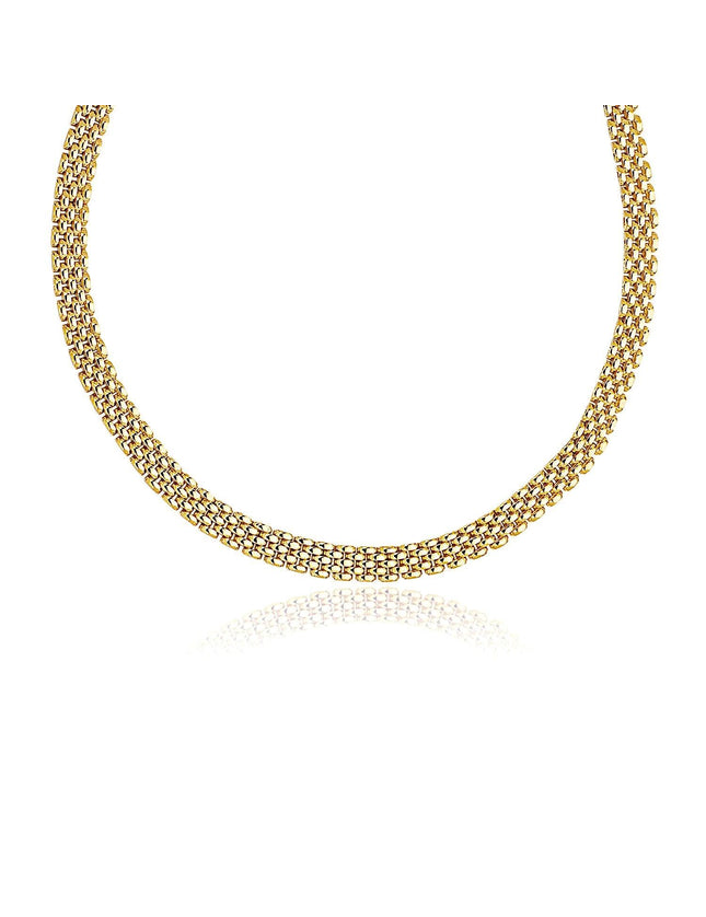 14k Yellow Gold Fancy Polished Multi-Row Panther Link Necklace - Ellie Belle
