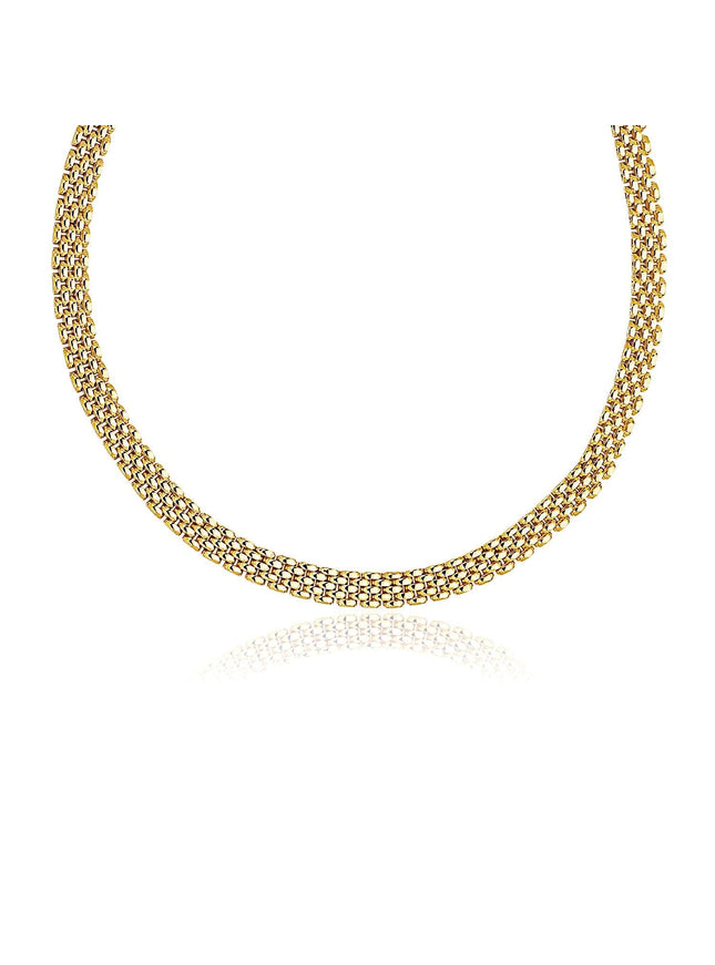 14k Yellow Gold Fancy Polished Multi-Row Panther Link Necklace - Ellie Belle