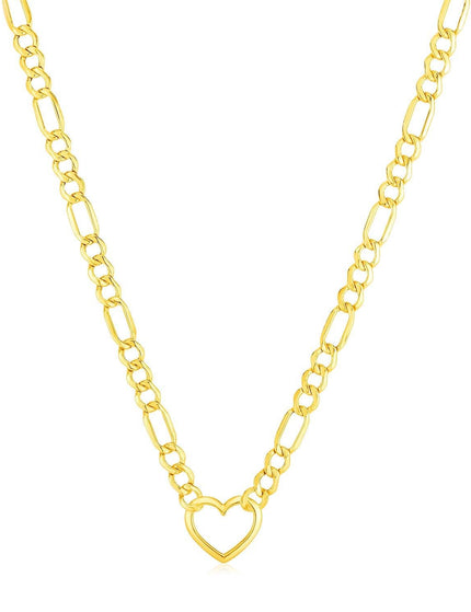 14k Yellow Gold Figaro Chain Necklace with Heart - Ellie Belle