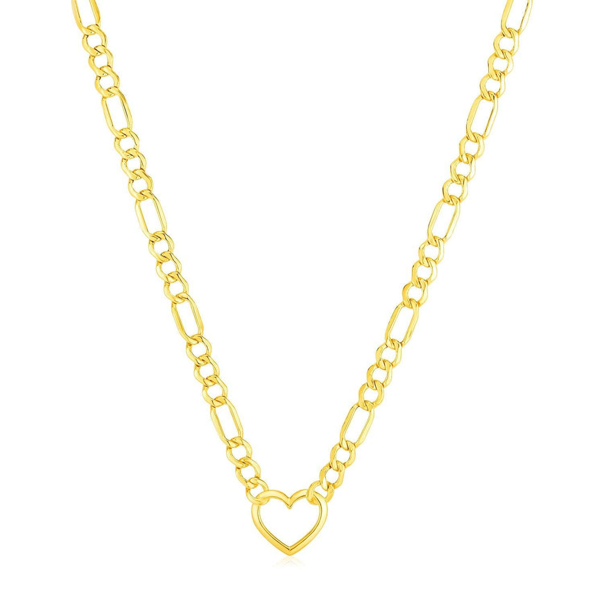 14k Yellow Gold Figaro Chain Necklace with Heart - Ellie Belle