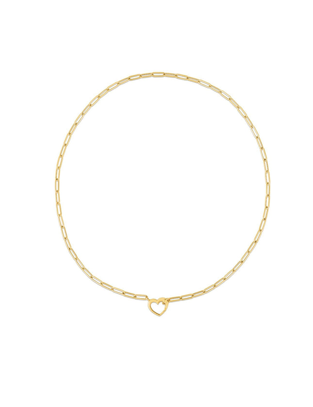 14k Yellow Gold Heart Element Paperclip Necklace - Ellie Belle