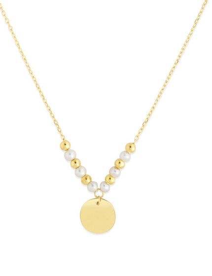 14k Yellow Gold High Polish Beaded Pearl Disc Drop Pallina Necklace - Ellie Belle