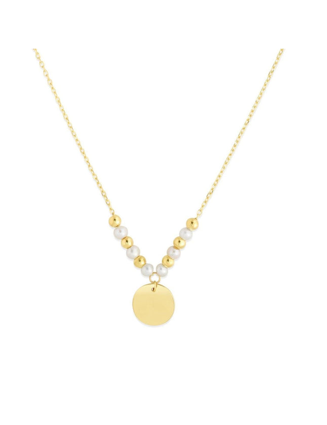 14k Yellow Gold High Polish Beaded Pearl Disc Drop Pallina Necklace - Ellie Belle