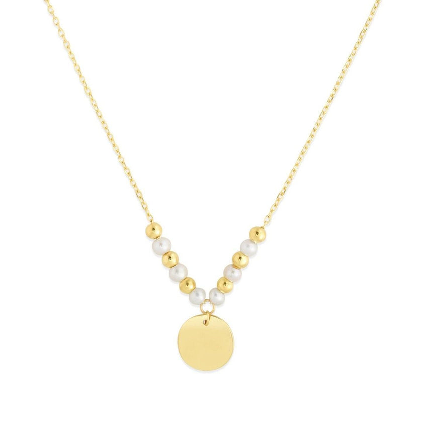 14k Yellow Gold High Polish Beaded Pearl Disc Drop Pallina Necklace - Ellie Belle