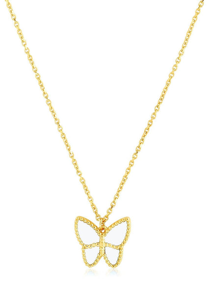 14k Yellow Gold High Polish Butterfly Peral Paste Necklace - Ellie Belle