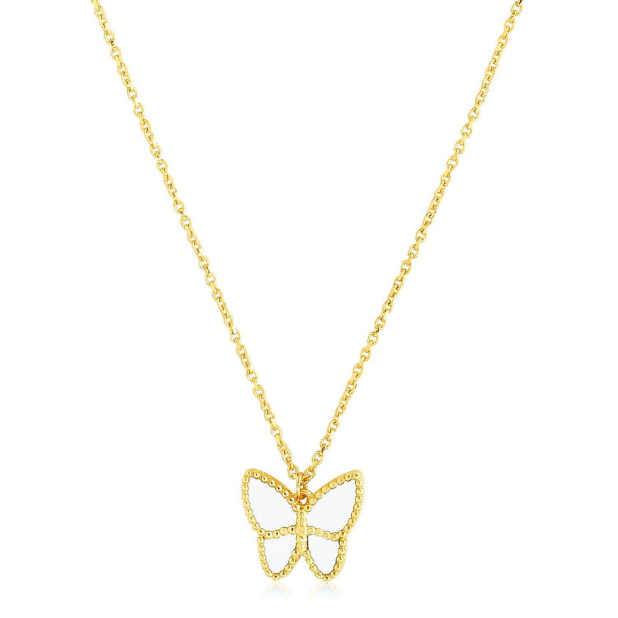 14k Yellow Gold High Polish Butterfly Peral Paste Necklace - Ellie Belle