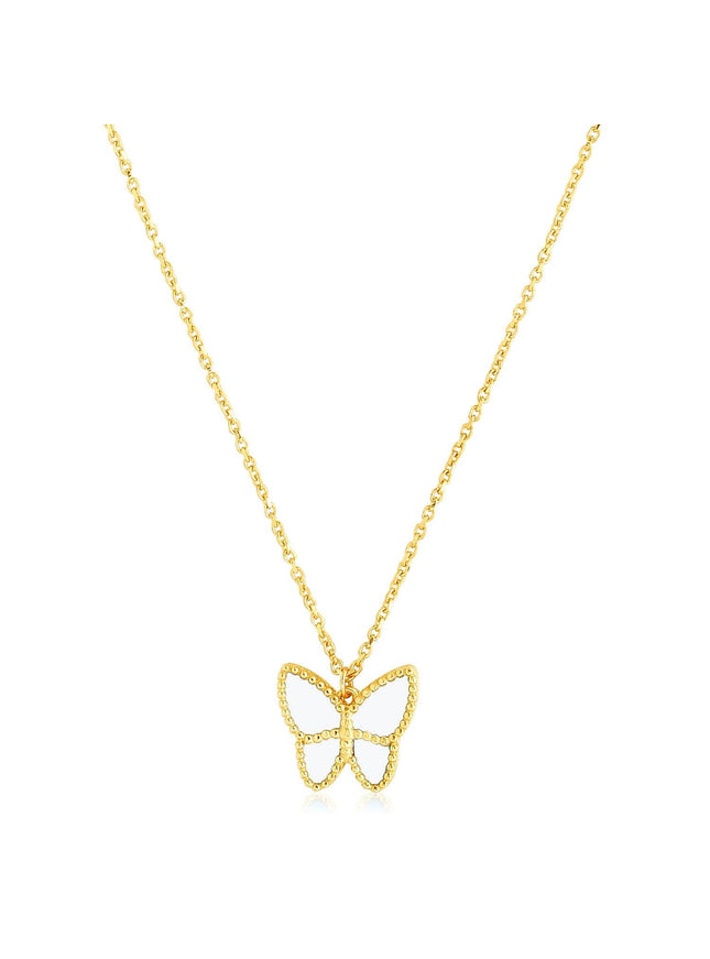 14k Yellow Gold High Polish Butterfly Peral Paste Necklace - Ellie Belle