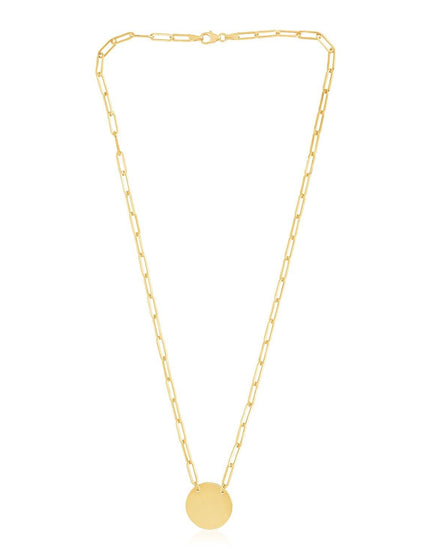 14k Yellow Gold High Polish Circle Disc Paperclip Link Necklace - Ellie Belle