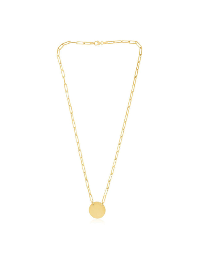 14k Yellow Gold High Polish Circle Disc Paperclip Link Necklace - Ellie Belle