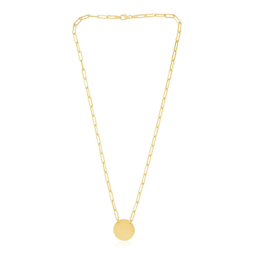 14k Yellow Gold High Polish Circle Disc Paperclip Link Necklace - Ellie Belle