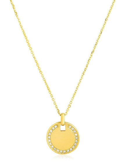 14k Yellow Gold High Polish Diamond Round Disc Tag Necklace - Ellie Belle