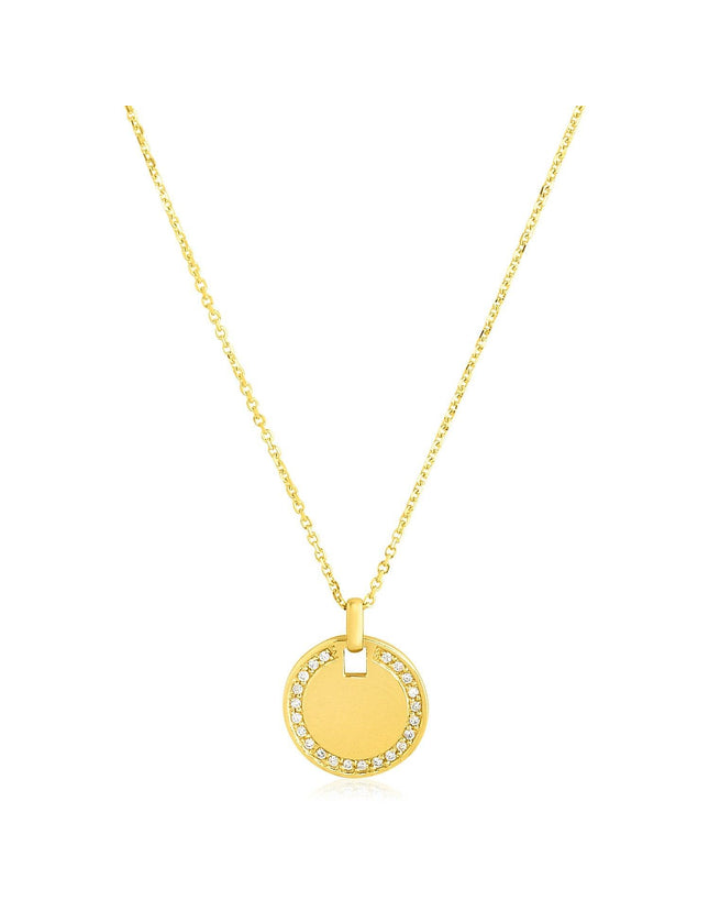 14k Yellow Gold High Polish Diamond Round Disc Tag Necklace - Ellie Belle