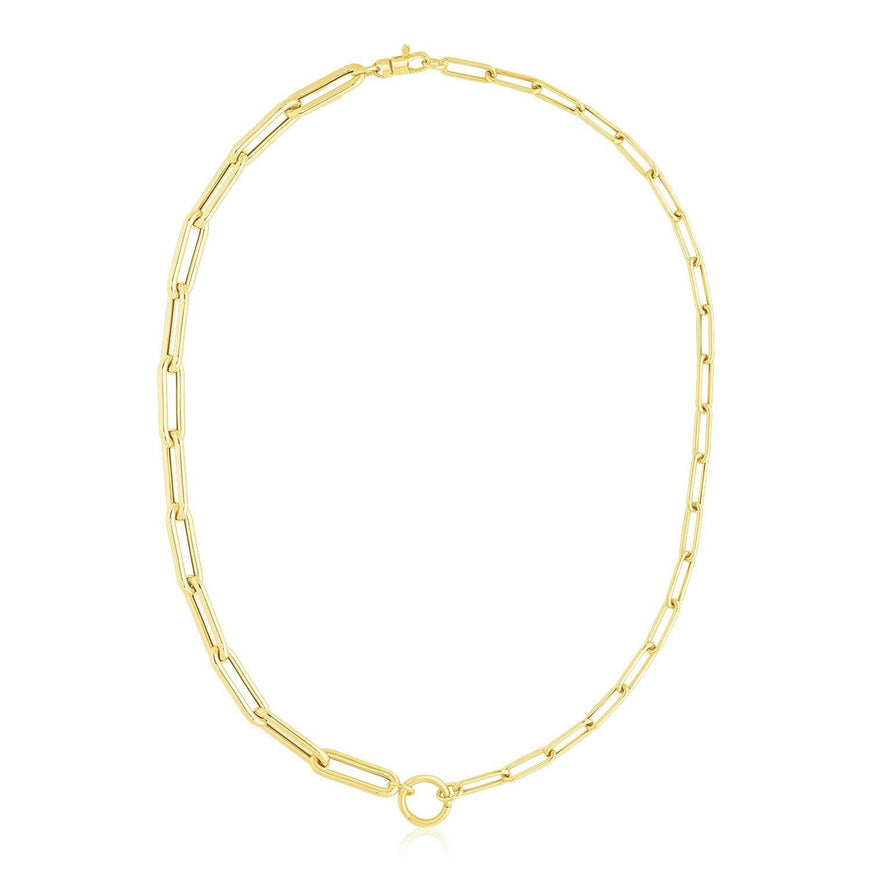 14k Yellow Gold High Polish Elongated Paperclip Chain Circle Necklace - Ellie Belle