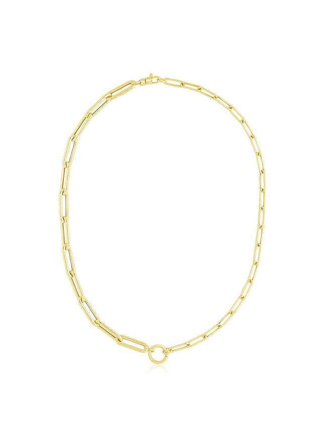 14k Yellow Gold High Polish Elongated Paperclip Chain Circle Necklace - Ellie Belle