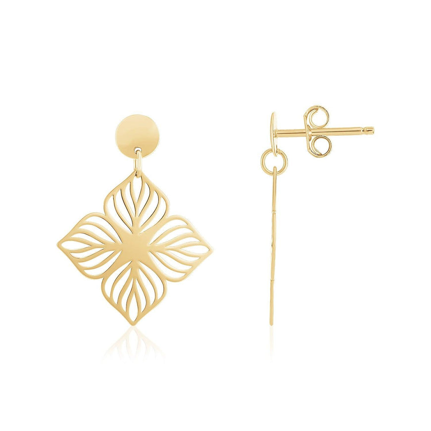 14K Yellow Gold High Polish Flower Cutout Earrings - Ellie Belle