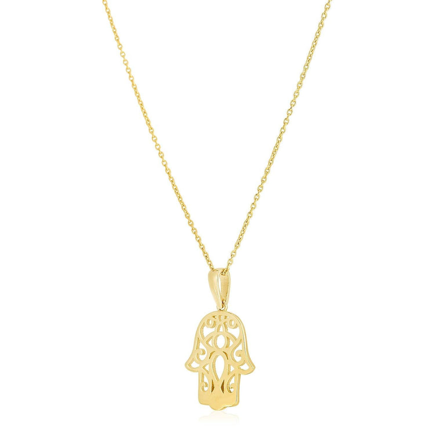 14k Yellow Gold High Polish Hamsa Amulet Necklace - Ellie Belle