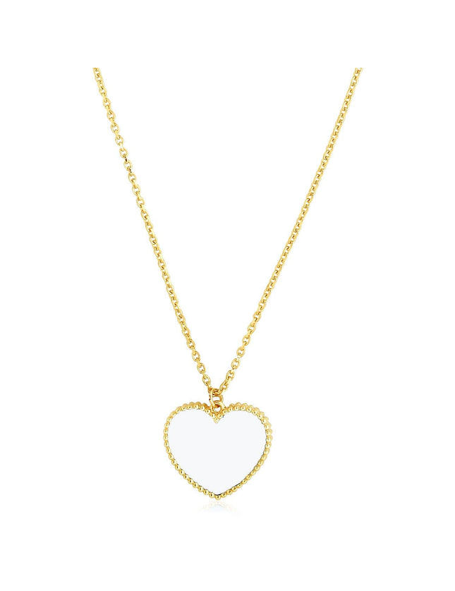 14k Yellow Gold High Polish Heart Pearl Paste Necklace - Ellie Belle