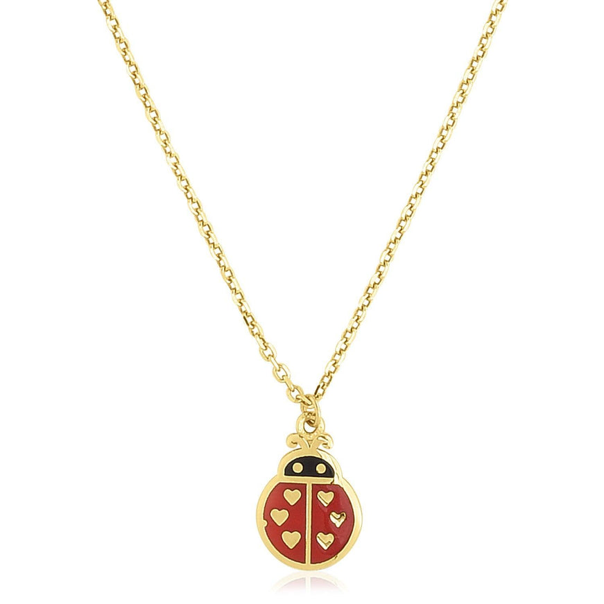 14k Yellow Gold High Polish Ladybug Enamel Necklace - Ellie Belle