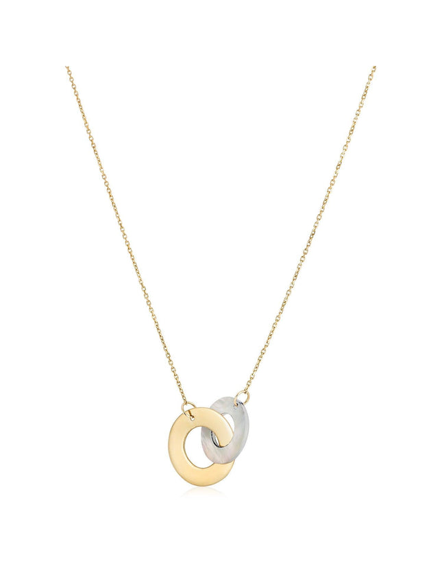 14k Yellow Gold High Polish Linked Mother of Pearl Circles Necklace - Ellie Belle