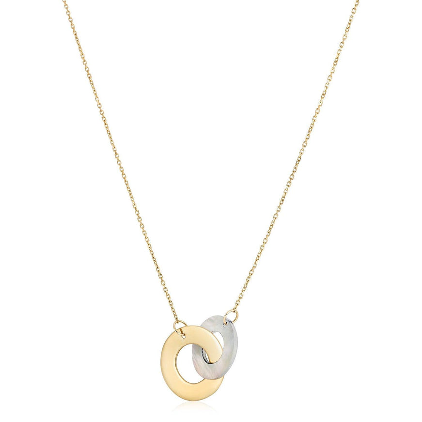 14k Yellow Gold High Polish Linked Mother of Pearl Circles Necklace - Ellie Belle