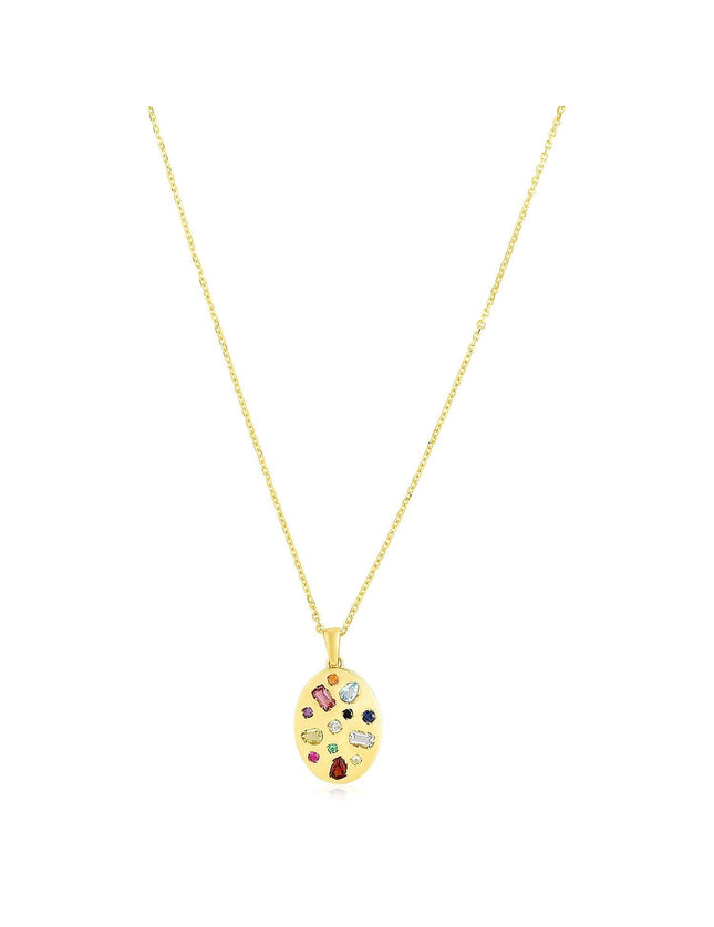 14k Yellow Gold High Polish Oval Gemstone Inlay Necklace - Ellie Belle