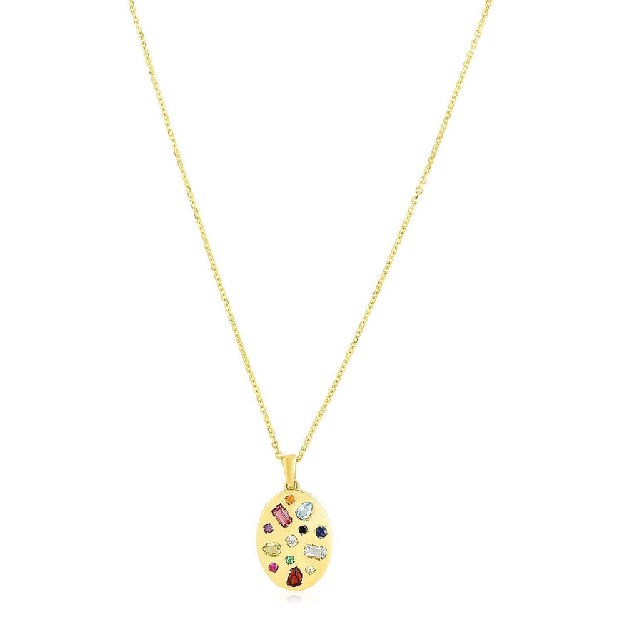 14k Yellow Gold High Polish Oval Gemstone Inlay Necklace - Ellie Belle