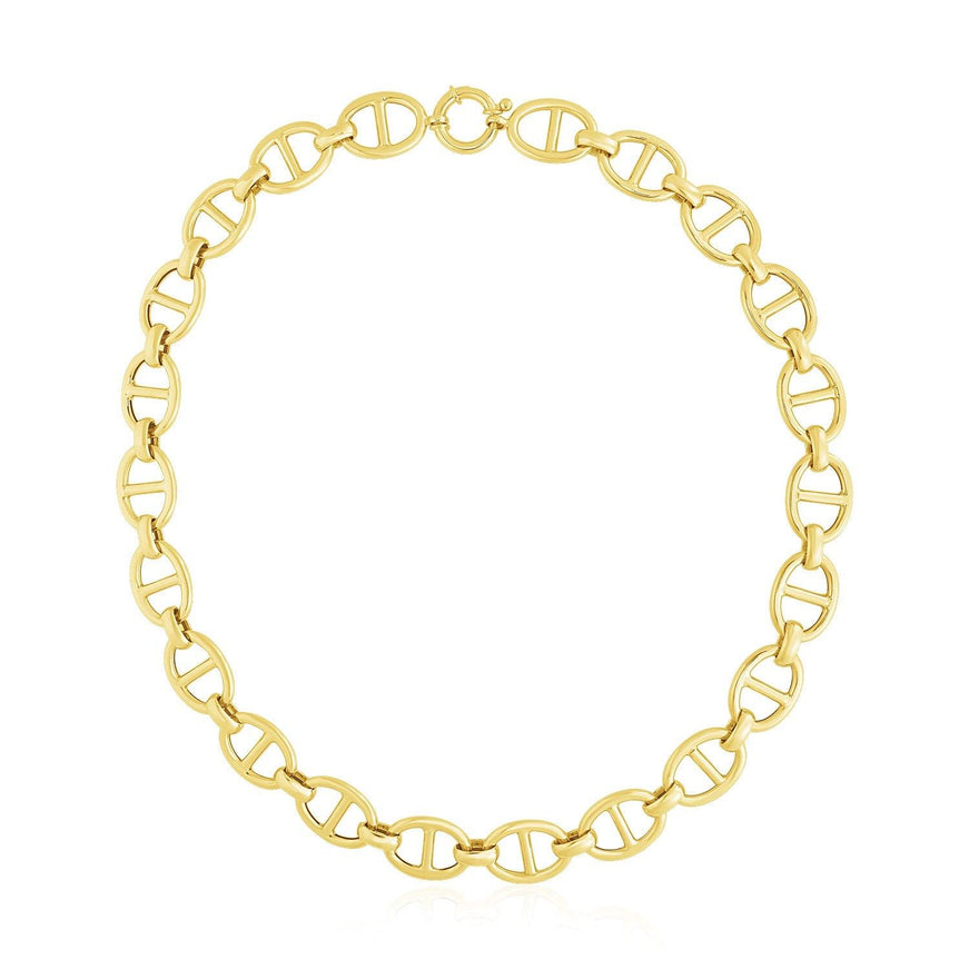 14k Yellow Gold High Polish Oval Mariner Link Necklace (13.8mm) - Ellie Belle