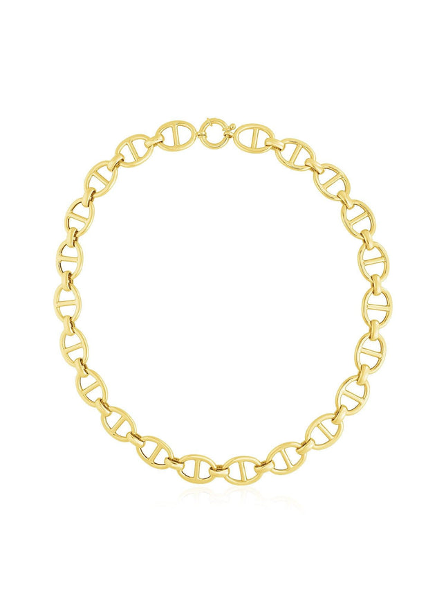 14k Yellow Gold High Polish Oval Mariner Link Necklace (13.8mm) - Ellie Belle