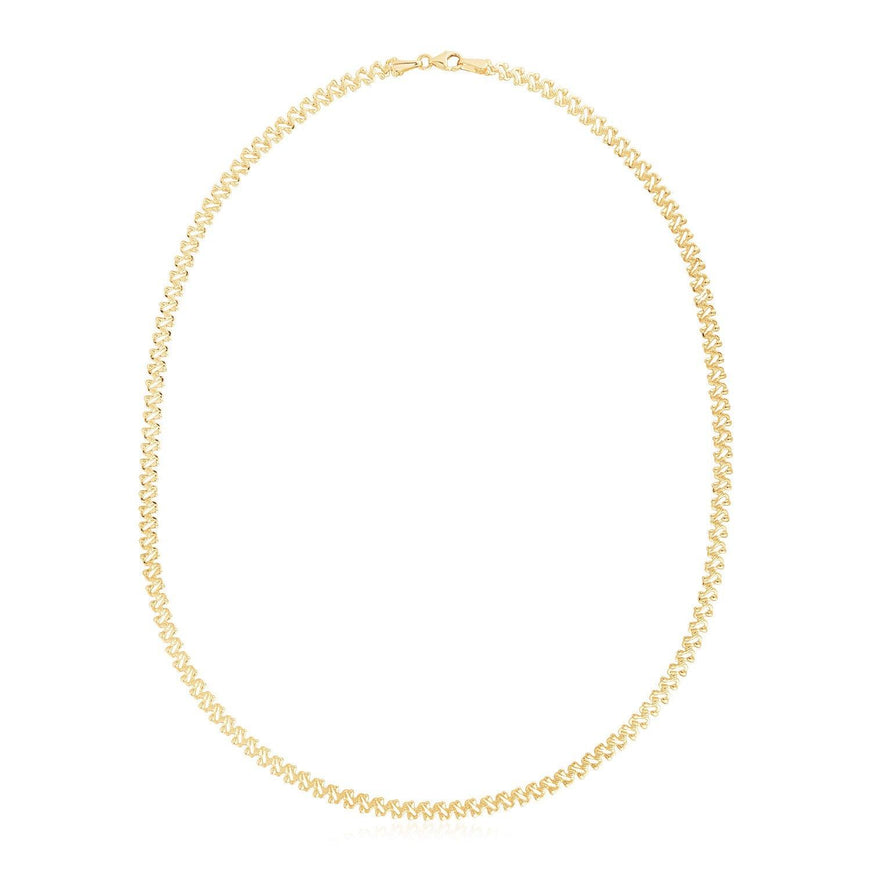 14k Yellow Gold High Polish The Textured Fancy Chain Necklace (4mm) - Ellie Belle