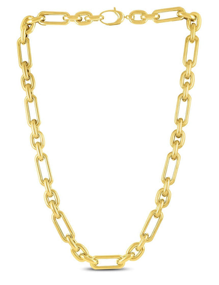 14k Yellow Gold Italian Alternating Paperclip Oval Links Chain Necklace - Ellie Belle