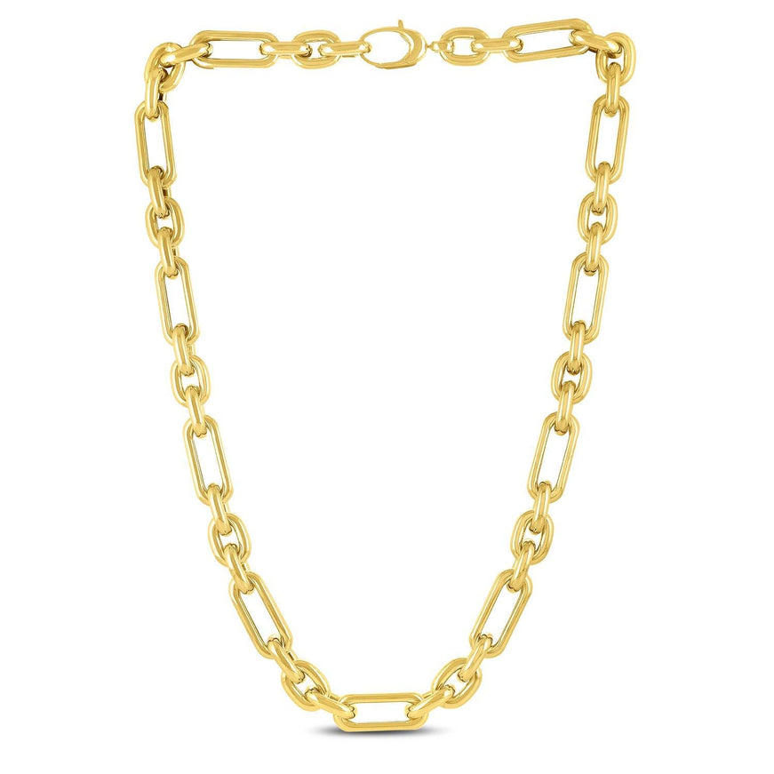 14k Yellow Gold Italian Alternating Paperclip Oval Links Chain Necklace - Ellie Belle