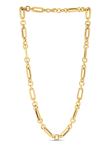14k Yellow Gold Italian Alternating Paperclip Round Links Chain Necklace - Ellie Belle