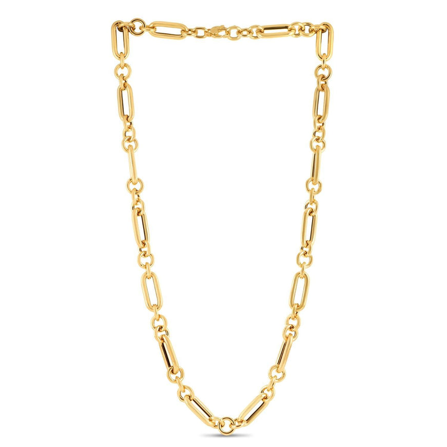 14k Yellow Gold Italian Alternating Paperclip Round Links Chain Necklace - Ellie Belle