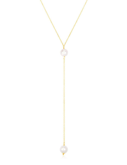 14k Yellow Gold Lariat Necklace with Pearls - Ellie Belle