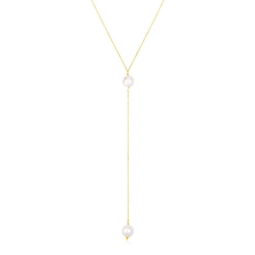 14k Yellow Gold Lariat Necklace with Pearls - Ellie Belle