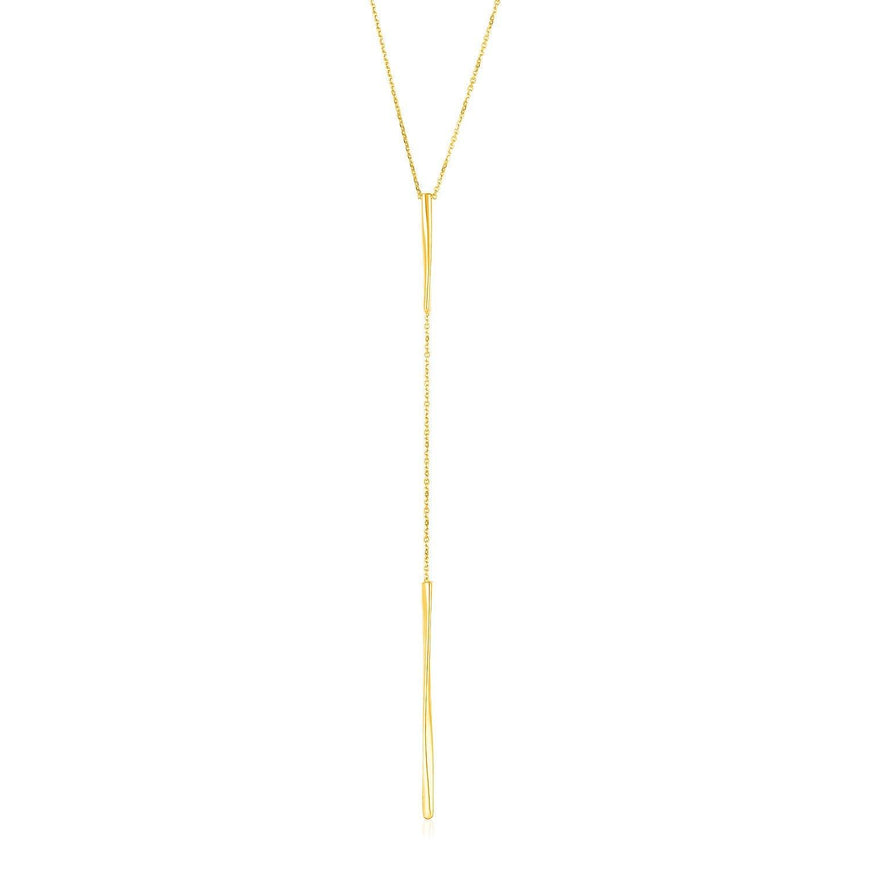 14k Yellow Gold Lariat Necklace with Polished Twisted Bars - Ellie Belle